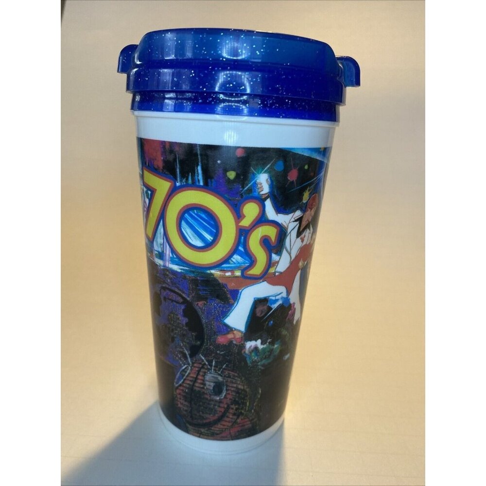 Vintage Disneyland Plastic Refillable Souvenir Travel Mug Tumbler 70's Theme HTF